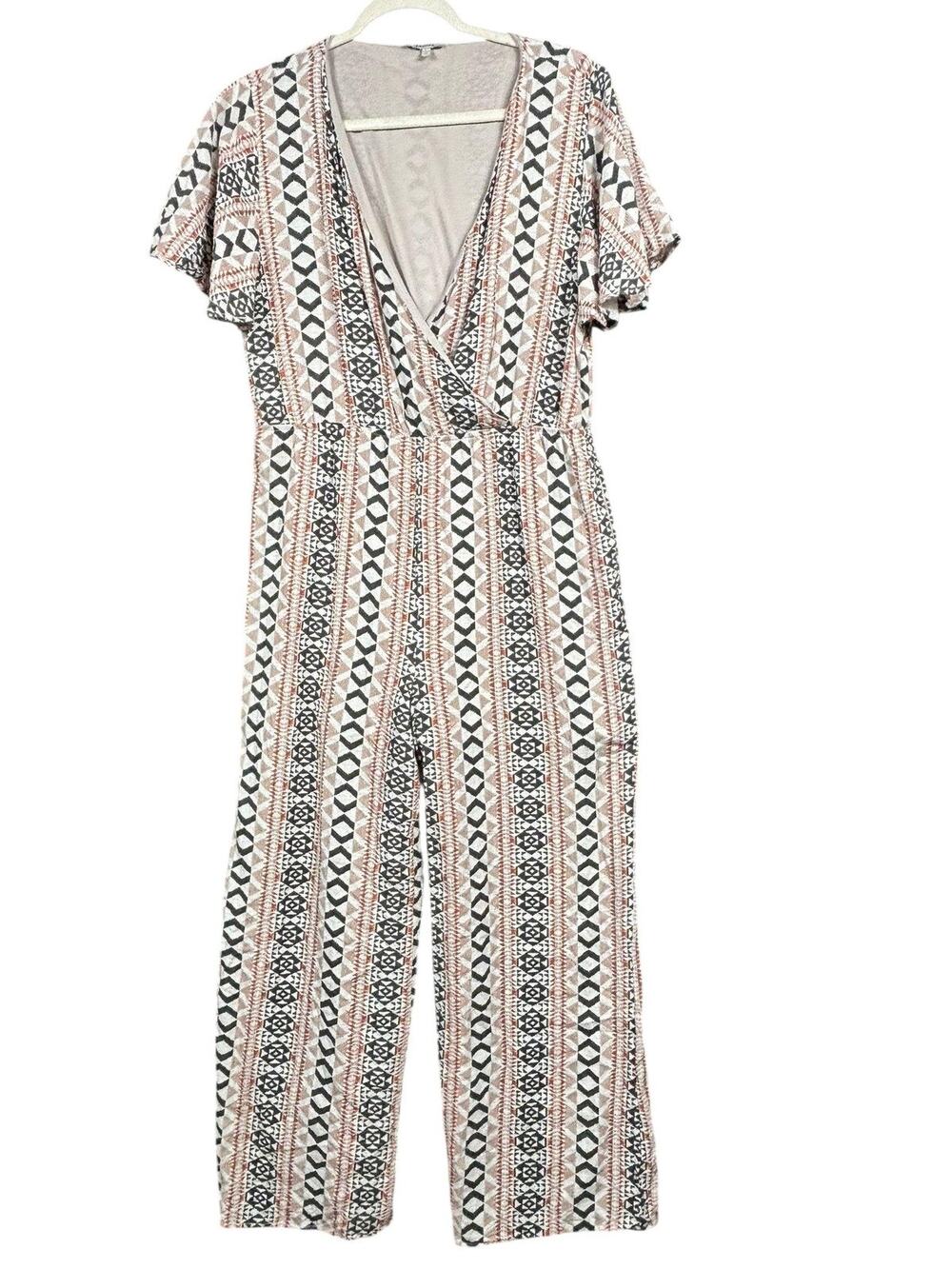 Jodifl Jumpsuit Womens Large Multicolor Geometric Print Wide Leg Surplice Rayon